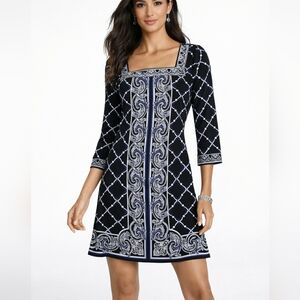 White House Black Market Black & White Print Dress Size Small Square Neck